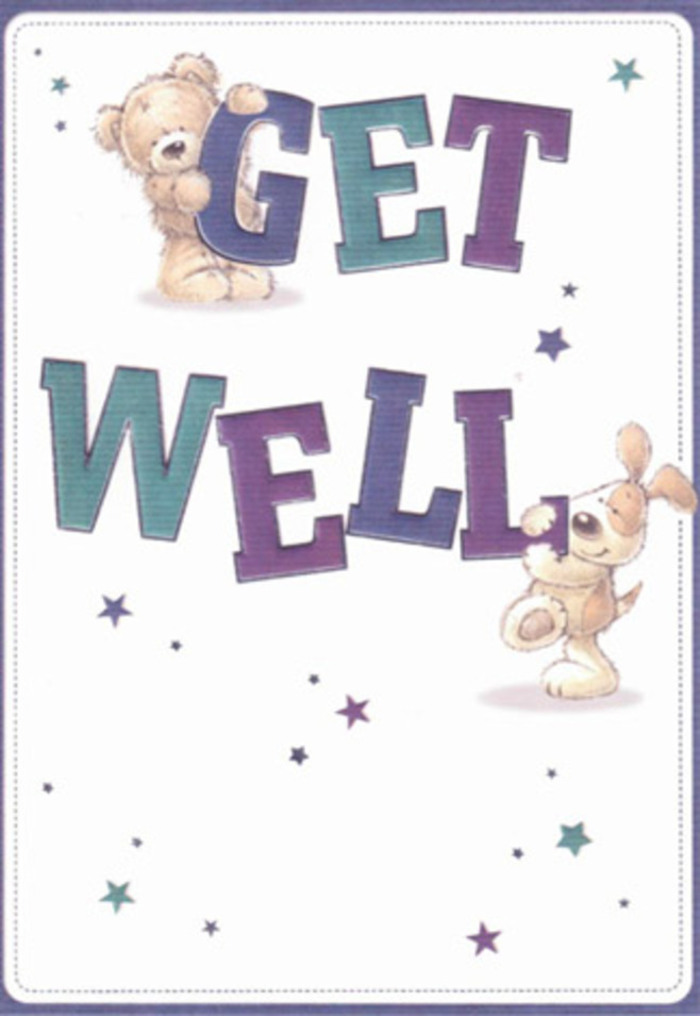 Lifting the spirits much like a thoughtful bouquet gathered in Surbiton's friendly markets, this illustrated get well card offers gentle encouragement through the endearing presence of a teddy bear and puppy. Their soft, expressive faces mirror the innocence of childhood friendships, each creature carefully balancing large, bold letters shaded in serene purples and lively aquas. Whimsical stars seem to dance between them, scattering wishes of good health and hope-the way April sunlight filters through the trees along Claremont Gardens. Subtle textures in the bear's fluff and the puppy's velvety ears invite an almost tangible sense of comfort, the sort one might feel cradling a fresh bouquet of white lilies and soft greenery from Surbiton Florist. The airy composition, grounded by the confident typography, radiates positivity and care, a gentle nudge towards brighter days. Sending such a card, perhaps paired with hand-delivered flowers, weaves together the very best of Surbiton's warmth and community, making every recovery feel a little less lonely.